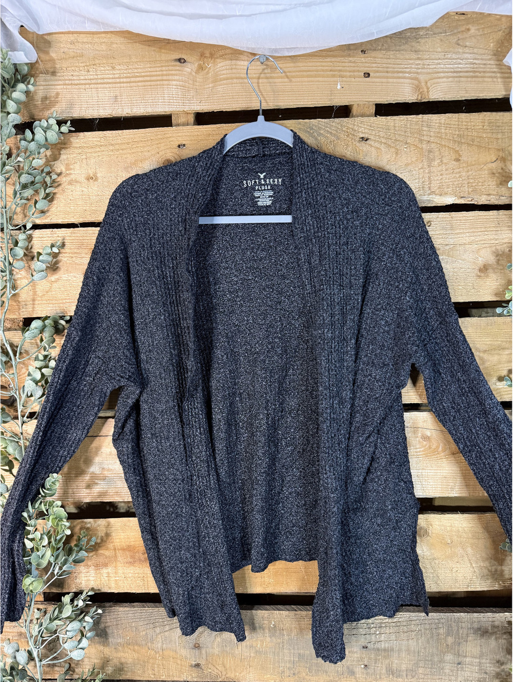 American Eagle Soft & Sexy Plush Dark Gray Knit Open Front Cardigan